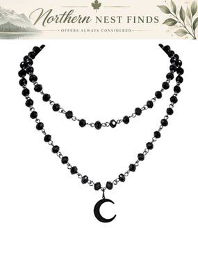 Layered Black Beaded Cross Choker Necklace Gothic Y2K Grunge Goth Jewelry